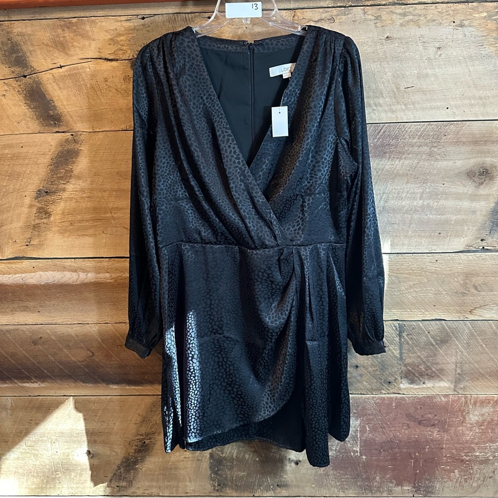 LOFT Black Textured Long Sleeve Dress